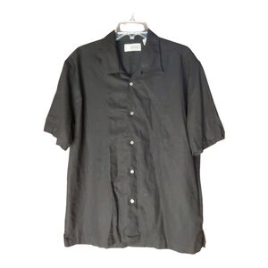 Cubavera Shirt Mens Lg Black Linen Embroidered Twisted Lines Front Coastal